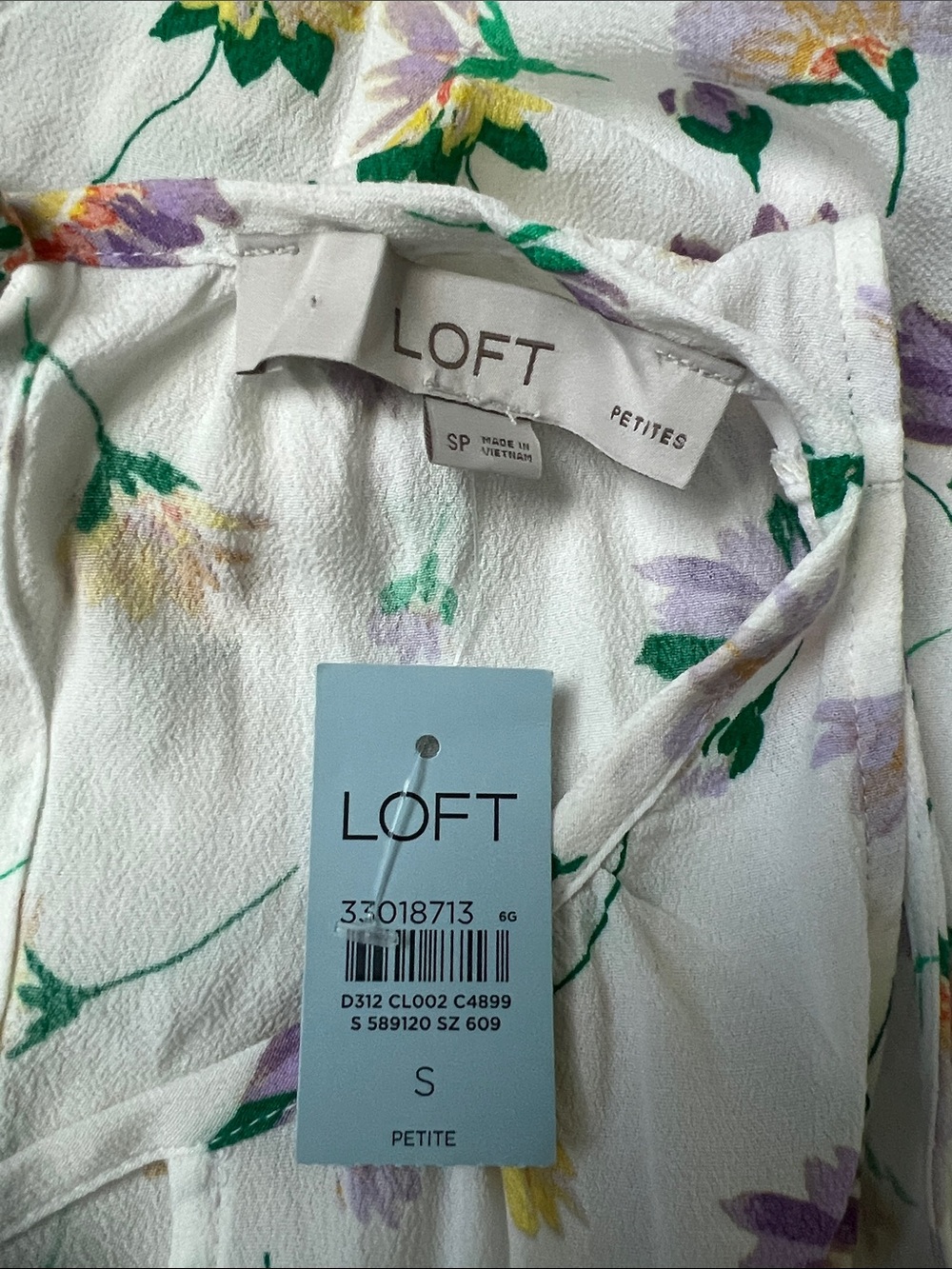 LOFT White Floral Keyhole Camisole with Purple & Yellow Blooms - Picture 6 of 7